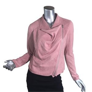 Blank NYC Faux Suede Drape Jacket Moto Cowl Neck Asymmetrical Zip Small Pink